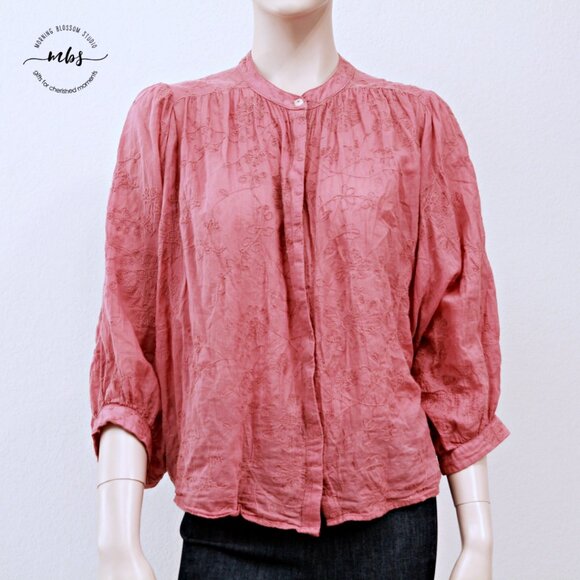 Anthropologie Pilcro the Tavi Embroidered Button Down Blouse Pink Women S - Picture 8 of 14